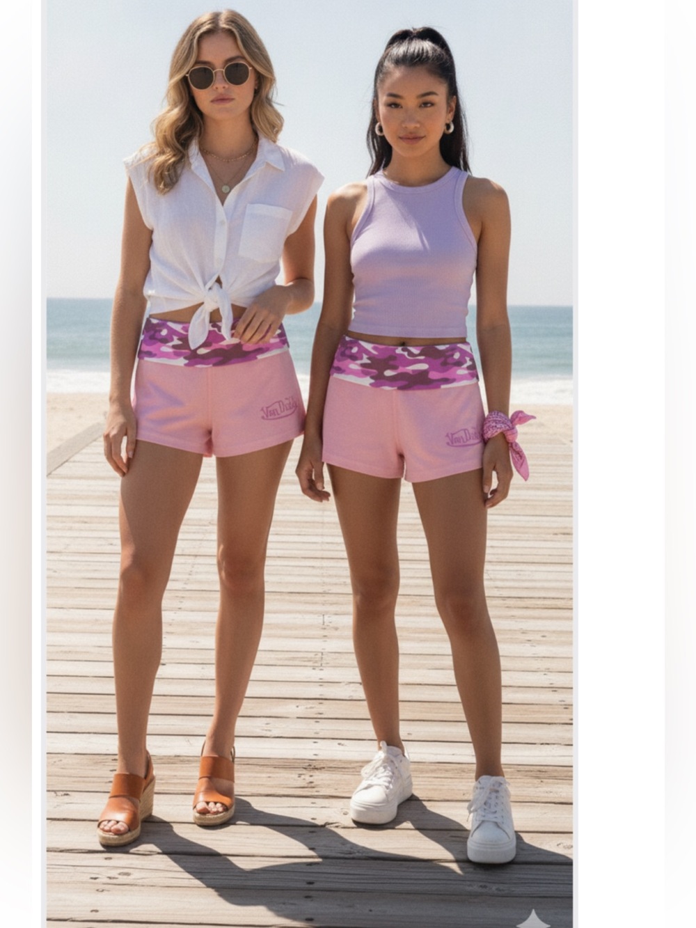 NWT Von Dutch Sz M Pink Camo Fold Over Yoga Shorts💥 $70